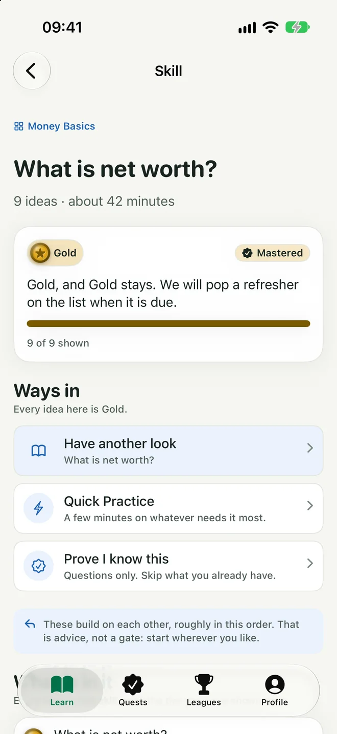 A skill at Gold, marked Mastered